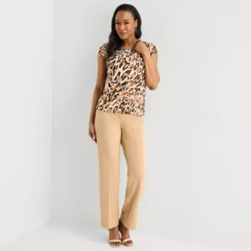 Black Label by Evan-Picone Mesh Womens Round Neck Short Sleeve Blouse