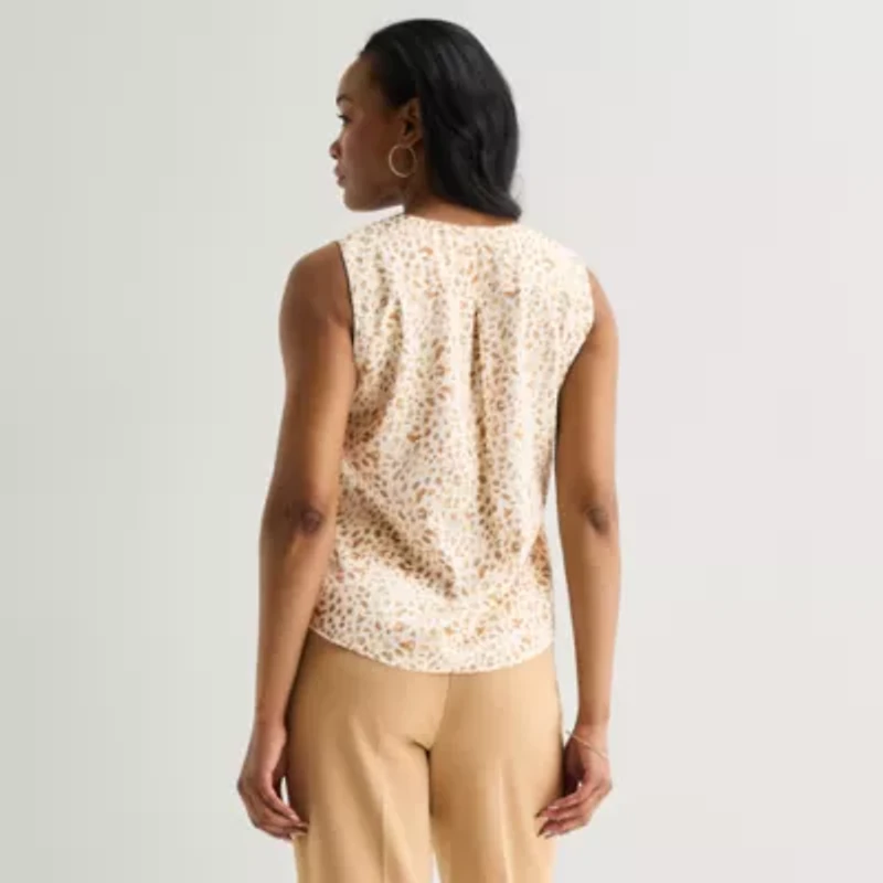 Black Label by Evan-Picone Womens V Neck Sleeveless Satin Blouse