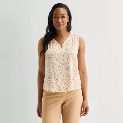 Black Label by Evan-Picone Womens V Neck Sleeveless Satin Blouse