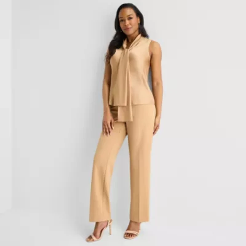 Black Label by Evan-Picone Womens Split Crew Neck Sleeveless Satin Blouse