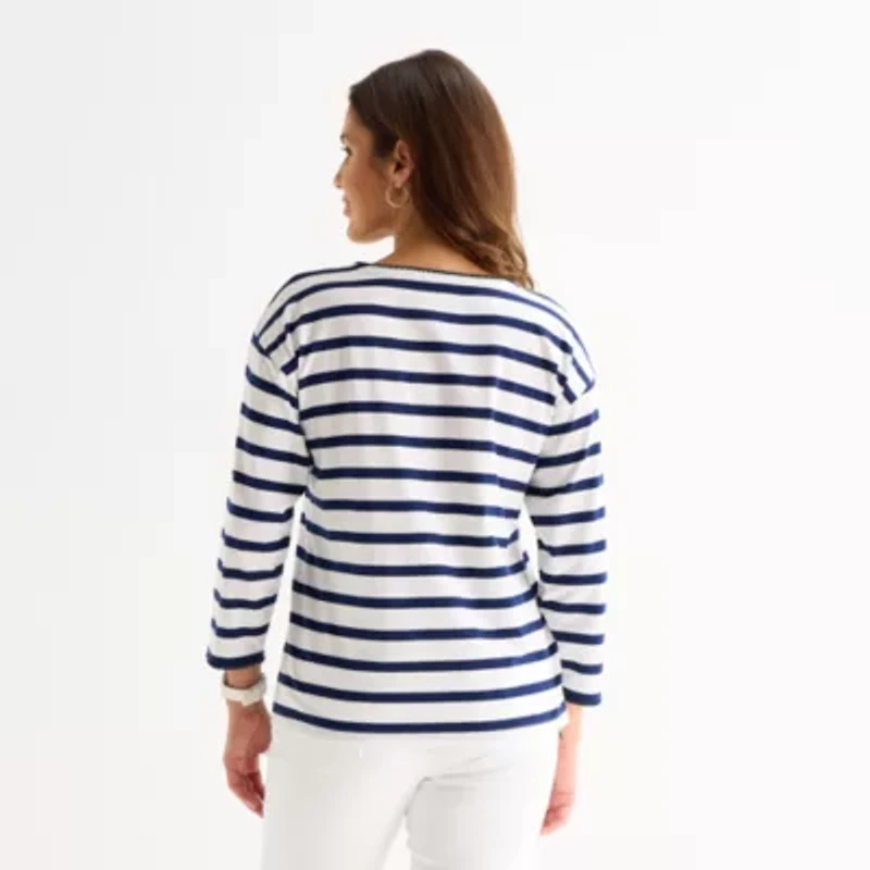 St. John's Bay Womens Tall Crew Neck 3/4 Sleeve Blouse