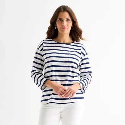 St. John's Bay Womens Tall Crew Neck 3/4 Sleeve Blouse