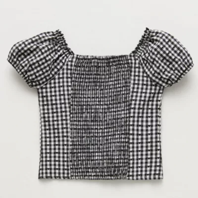 Eyeshadow Big Kid Girls Straight Neck Short Sleeve Babydoll Top