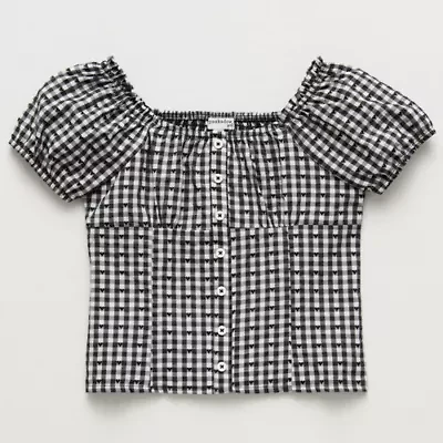 Eyeshadow Big Kid Girls Straight Neck Short Sleeve Babydoll Top