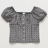 Eyeshadow Big Kid Girls Straight Neck Short Sleeve Babydoll Top