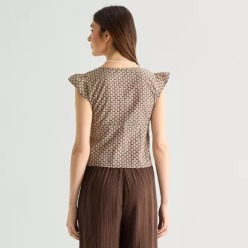 Arizona Womens Juniors V Neck Sleeveless Blouse