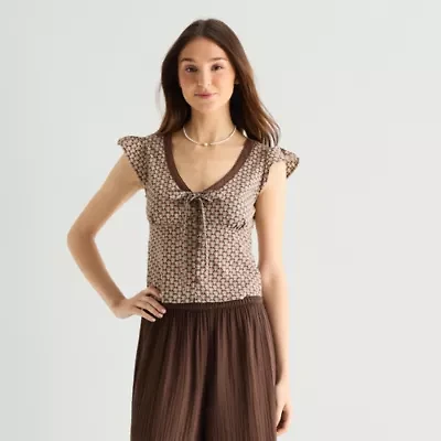 Arizona Womens Juniors V Neck Sleeveless Blouse