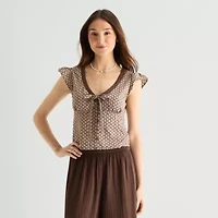 Arizona Womens Juniors V Neck Sleeveless Blouse