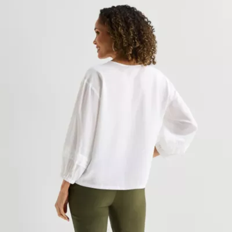 Liz Claiborne Womens Split Crew Neck 3/4 Sleeve Blouse