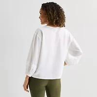 Liz Claiborne Womens Split Crew Neck 3/4 Sleeve Blouse