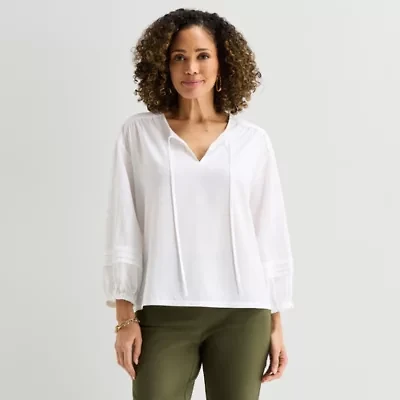 Liz Claiborne Womens Split Crew Neck 3/4 Sleeve Blouse