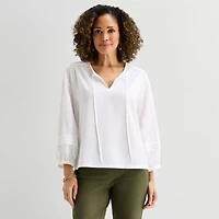 Liz Claiborne Womens Split Crew Neck 3/4 Sleeve Blouse