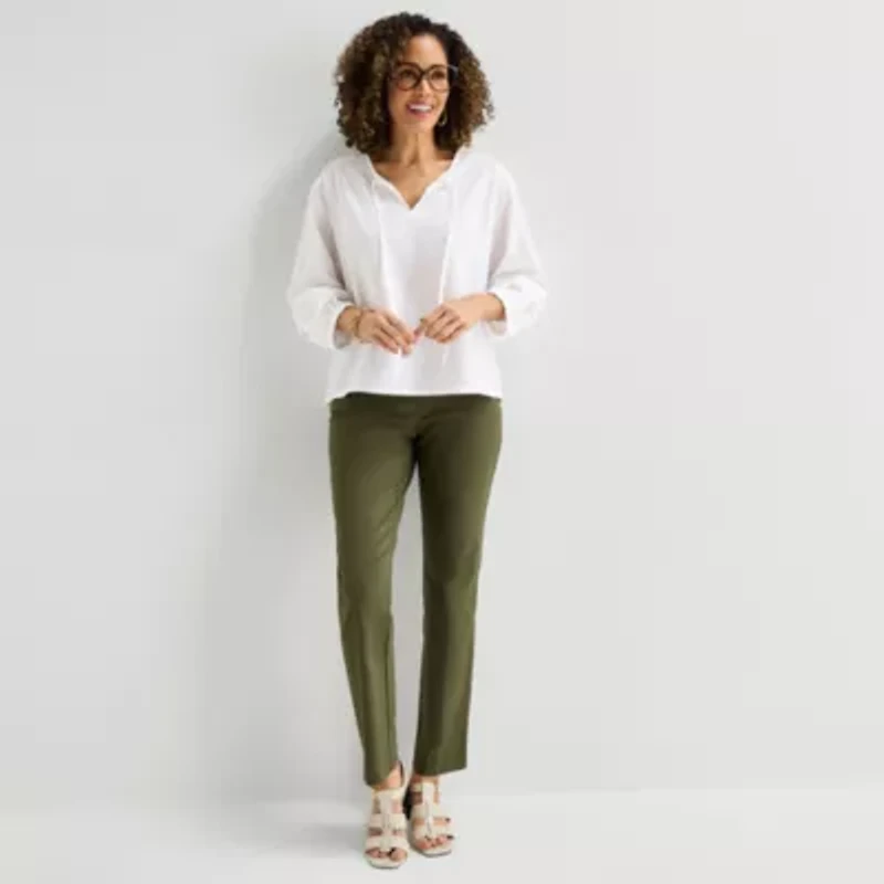 Liz Claiborne Womens Split Crew Neck 3/4 Sleeve Blouse