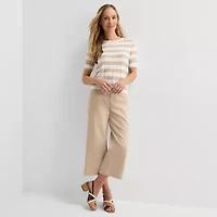 Liz Claiborne Womens Crew Neck Short Sleeve Striped Pullover Sweater