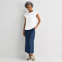 Liz Claiborne Womens Crew Neck Short Sleeve Embroidered Blouse