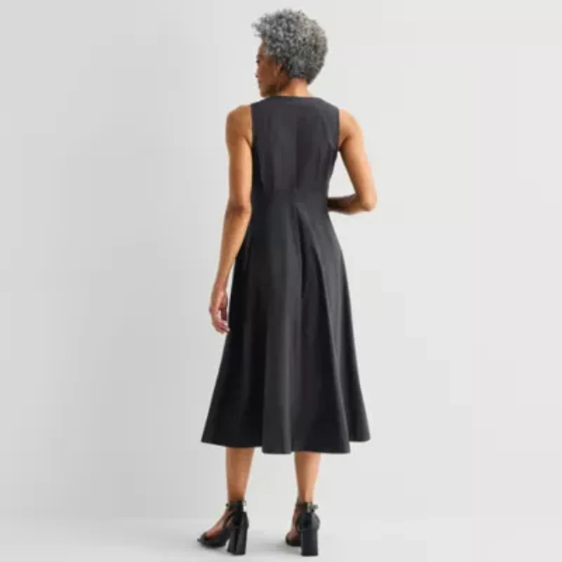 Liz Claiborne Womens Sleeveless Midi A-Line Dress