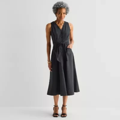 Liz Claiborne Womens Sleeveless Midi A-Line Dress