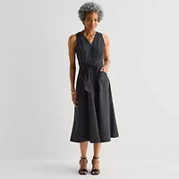 Liz Claiborne Womens Sleeveless Midi A-Line Dress