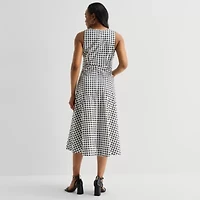 Liz Claiborne Womens Sleeveless Midi Gingham A-Line Dress