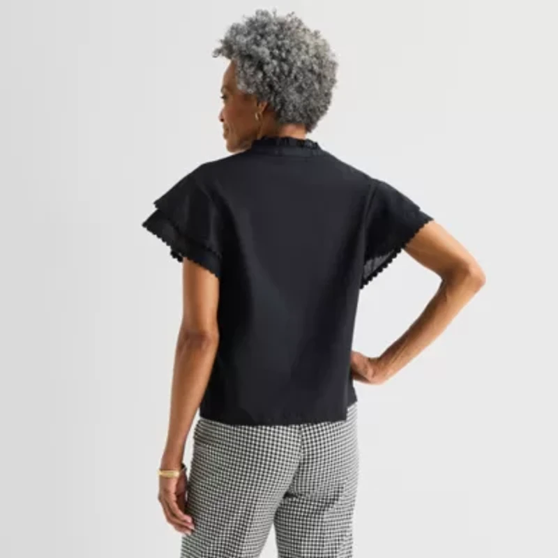 Liz Claiborne Womens Split Crew Neck Blouse