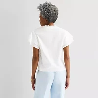 Liz Claiborne Womens Split Crew Neck Blouse