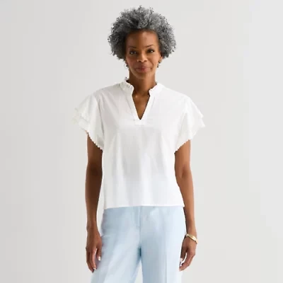 Liz Claiborne Womens Split Crew Neck Blouse