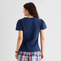 St. John's Bay Womens Round Neck Short Sleeve Blouse