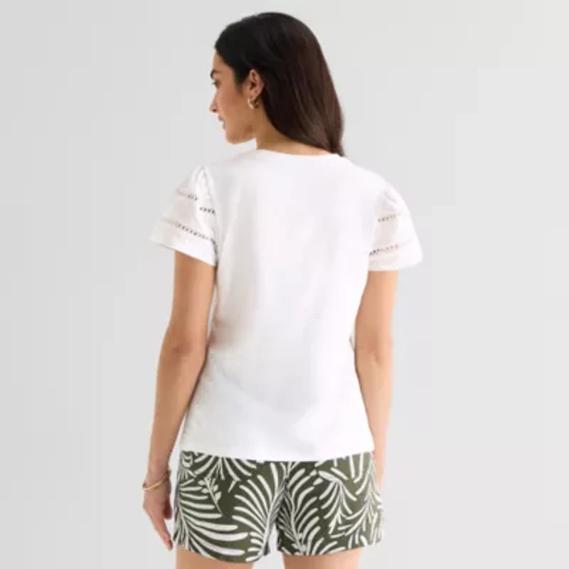 St. John's Bay Womens Round Neck Short Sleeve Blouse