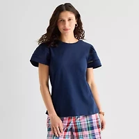 St. John's Bay Womens Round Neck Short Sleeve Blouse