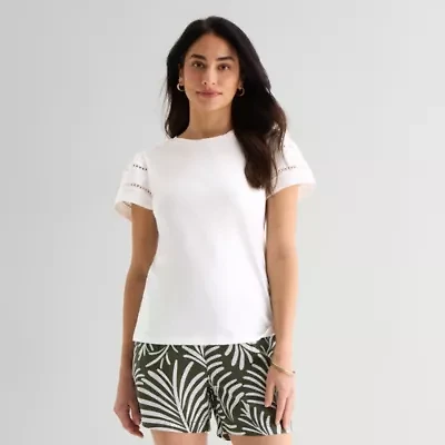St. John's Bay Womens Round Neck Short Sleeve Blouse
