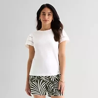 St. John's Bay Womens Round Neck Short Sleeve Blouse