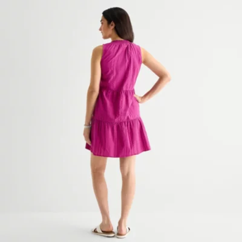 St. John's Bay Womens V Neck Sleeveless A-Line Dress
