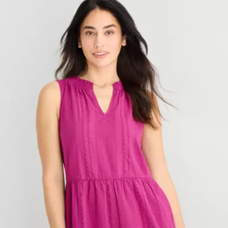 St. John's Bay Womens V Neck Sleeveless A-Line Dress
