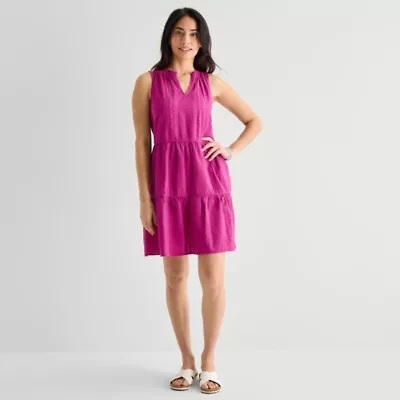 St. John's Bay Womens V Neck Sleeveless A-Line Dress