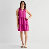 St. John's Bay Womens V Neck Sleeveless A-Line Dress