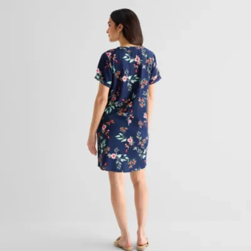 St. John's Bay Womens Short Sleeve Plaid Shift Dress