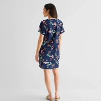 St. John's Bay Womens Short Sleeve Plaid Shift Dress