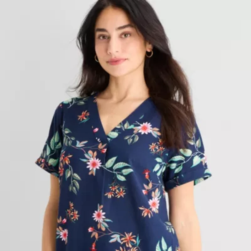 St. John's Bay Womens Short Sleeve Plaid Shift Dress