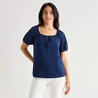 St. John's Bay Womens Split Tie Neck Short Sleeve Blouse