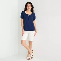 St. John's Bay Womens Split Tie Neck Short Sleeve Blouse