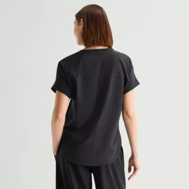 Stylus Woven Dolman Tee\N Womens Crew Neck Short Sleeve T-Shirt