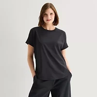 Stylus Woven Dolman Tee\N Womens Crew Neck Short Sleeve T-Shirt