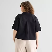 Stylus Womens Plus V Neck Short Sleeve Camp Shirt