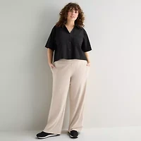 Stylus Womens Plus V Neck Short Sleeve Camp Shirt