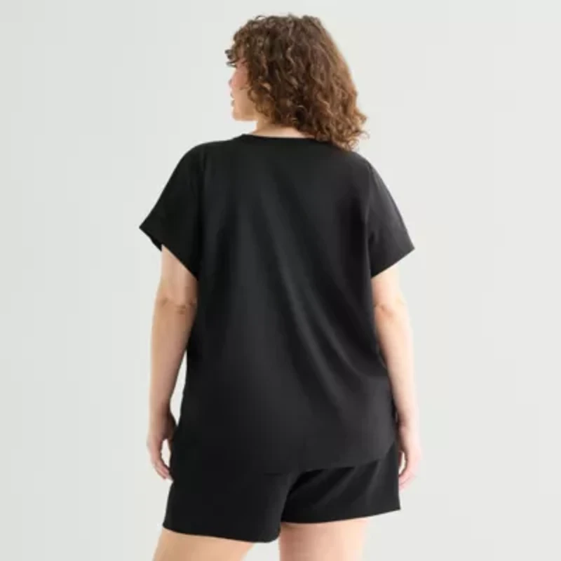 Stylus Woven Dolman Tee Womens Plus Crew Neck Short Sleeve T-Shirt