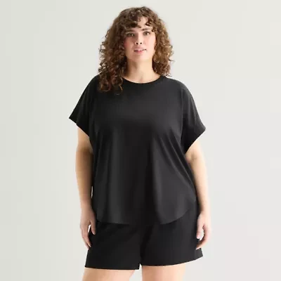 Stylus Woven Dolman Tee Womens Plus Crew Neck Short Sleeve T-Shirt