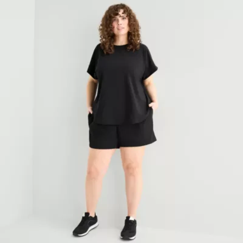 Stylus Woven Dolman Tee Womens Plus Crew Neck Short Sleeve T-Shirt