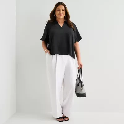 Liz Claiborne Charlotte Womens Plus Wide Leg Mid Rise Trouser