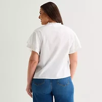 Liz Claiborne Womens Plus V Neck Short Sleeve Blouse