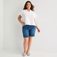 Liz Claiborne Womens Plus V Neck Short Sleeve Blouse